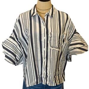 A NEW DAY Striped Ruffle Sleeve button down Shirt Top Women size XL